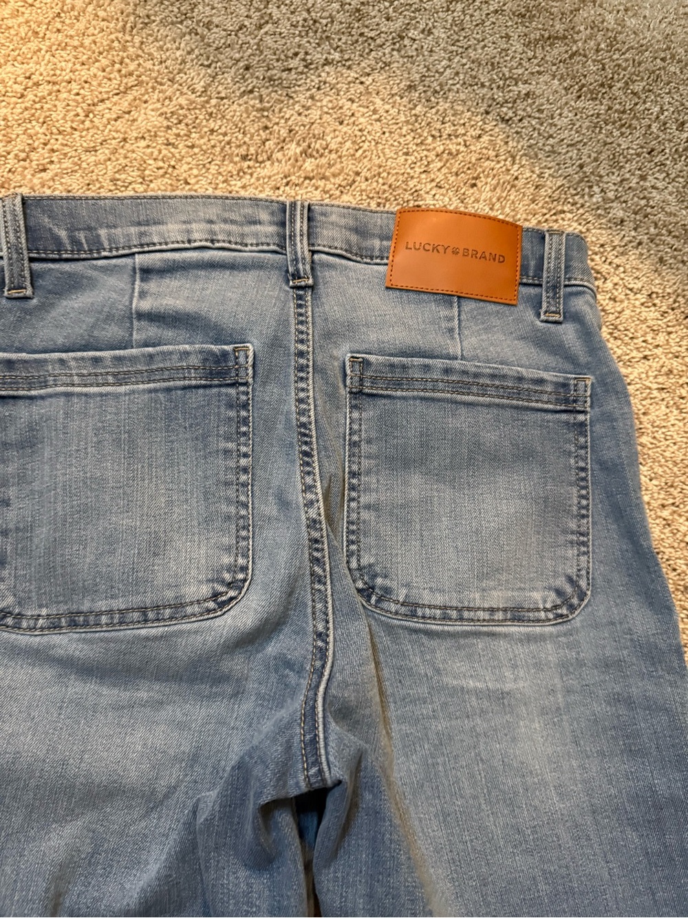 Lucky Brand Light Blue Wide-Leg Jeans with Tan Leather Patch
